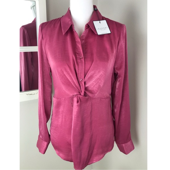 Laundry by Shelli Segal Fuschia Satin Twist Blouse NWT Size Small - Picture 3 of 12